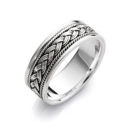 Treasure Bay Beautiful 7mm Band Silver Ring For Men and Women - Classic Men's 925 Silver Braided Ring Size P R T W Y Z (Y)