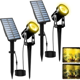 T-SUNUS Solar Landscape Spotlights 2 Pack Warm White, IP65 Waterproof Solar Lights 9.8ft Cable, Outdoor Solar Spot Light 3000K Separated Panel for Yard Garden Driveway Porch Walkway Pool Patio