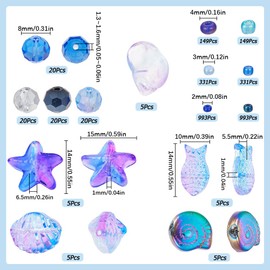 SUNNYCLUE 1 Box 3100+Pcs Ocean Beads Kit Glass Sea Beads Starfish Seashell Fish Bead Summer Hawaii Ocean Animal Bead Purple Glass Beads Spacer Beads for Jewelry Making DIY Bracelet Earrings Necklace