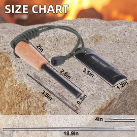 NESAYVER Fire Starter Ferro Rod, Survival Flint Fire Starters Kit with Handle Paracord Lanyard for Hiking and Camping, Flint and Steel Survival Tool with Tinder Rope Pocket Bellow 4 Inx0.4 in