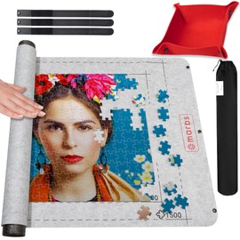Marbs Puzzle Mat Roll Up with Guiding Lines for 500,1000,1500 Pieces. Roll Your Jigsaw Puzzle in 30sec - Portable Storage Mat 24"x46" with 2 Foam Poles, 3 Fastening Straps, Sorting Tray & Storage Bag