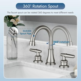 Cinwiny 8 Inch Widespread Bathroom Sink Faucet Deck Mounted 3 Hole Lavatory Basin Mixer Tap 2 Handle 360 Degree Swivel Spout with Pop Up Drain,Brushed Nickel
