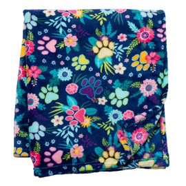 Pet Dog Cat Blanket Ultra Soft Cozy Fleece Paw Print Design Machine Washable Durable for Crates Beds Sofas Travel (Garden of Paws, Medium)