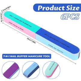 Pack of 6 Nail Files Natural Nails - Multidimensional Nail Buffer Set for Natural Nails and Gel Nails with Polishing File, Nail File for Nail Salons & Nail Care at Home