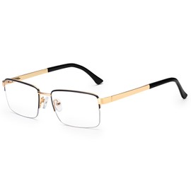 Dollger Blue Light Blocking For Men Glasses Metal Half Frame Ideal for Computer,Gaming,Phone Use, Equipped with Spring Hinge Golden Black