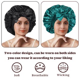 Coubeau Sleep Cap Satin Bonnet for Women - Pack of 2 Sleep Cap Silk Adjustable Satin Hair Cap Breathable Hair Cap Silk Bonnet Sleep Cap for Women and Girls