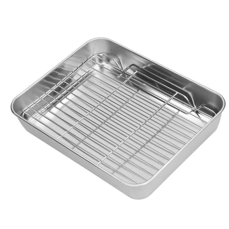 Roasting Pan and Rack Set Stainless Steel Easy Clean Rectangular