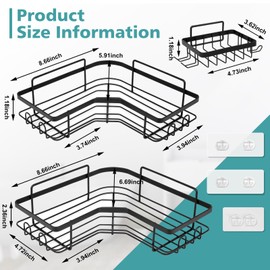 SOLY Adhesive Shower Caddy - 3 Pack Corner Bathroom Storage Organization, No Drilling Storage Organizers for Bathroom & Kitchen - Durable & Aesthetic Design