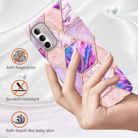 Dinglijia for Moto G Stylus 2022 4G Case, Soft TPU + IMD Mosaic Marble Pattern Slim Design Enhanced Camera and Screen Protection Girls and Women Cover for G Stylus 2022 4G YBPJ Light Purple