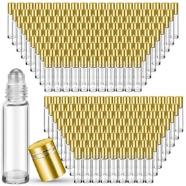 Sumind Essential Oil Roller Bottles - 250 Pcs, 10 ml Glass, Stainless Steel Roller Balls, Leakproof, Funnel Included(Clear with Gold Cap)