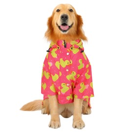 HDE Dog Raincoat Double Layer Zip Rain Jacket with Hood for Small to Large Dogs Ducks Pink - XL