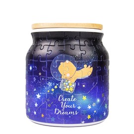 Pintoo 3D Puzzle Jar 64 Plastic Pieces for Adults - Hedgehog and Apple - Wooden Lid Container for Kitchen Dining Study Living Room No Glue Requied Small [BC1001]