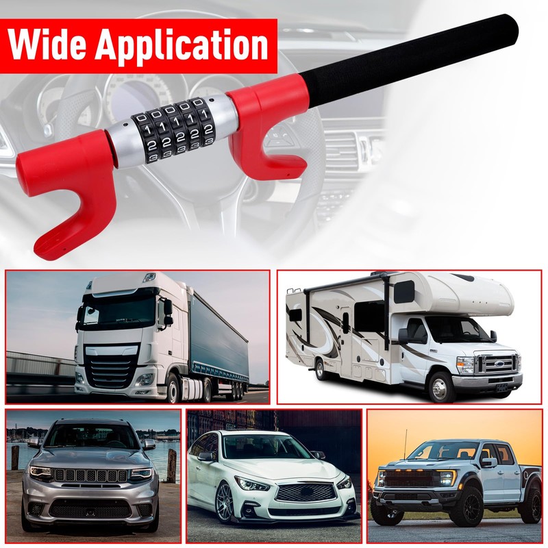 Afurkuot Car Steering Wheel Lock Car Lock Adjustable Length Safety