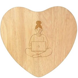 'Woman with Laptop' Wooden Heart Shaped Chopping/Cutting Board (WB00081111)
