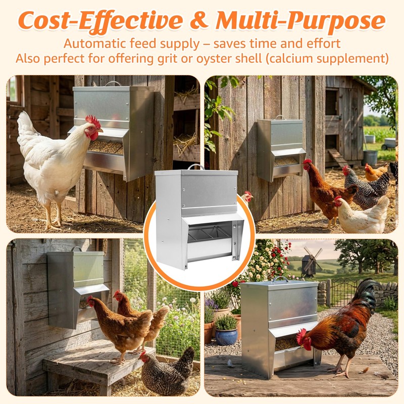 Metal Trough Feeder with Lid - 10lb Capacity,Compatible with Chicken