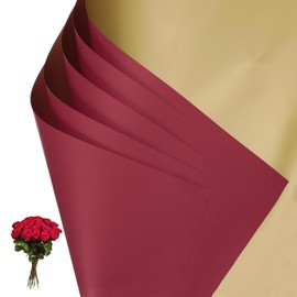 PATIKIL Flower Gift Wrapping Paper, 20 Sheets Double Sided Golden Waterproof Bouquet Paper Wrap Florist Supplies Packaging Floral Papers for Wedding DIY Craft Valentine, Burgundy/Gold