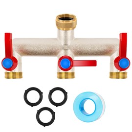 3 Way Brass Garden Hose Splitter, 3/4" Hose Splitter 3 Way Heavy Duty with Extension Handles, Outdoor Faucet Splitter Water Spigot Splitter with Individual On/Off Valve