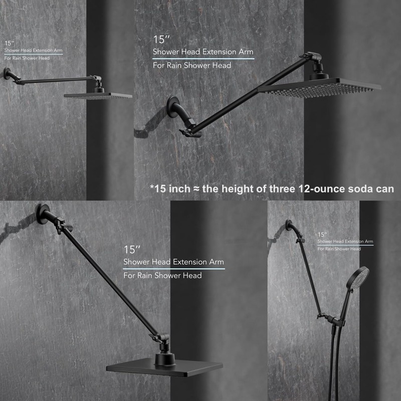 15 Inch Extra Long Adjustable Shower Head Extension Arm With