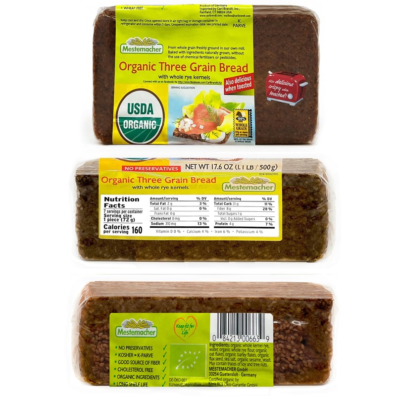 Mestemacher Natural High Fiber Bread 3 Flavor Variety Bundle: (1)