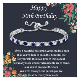 YOKIKA 50th Birthday Gifts for Women, Blue&Silver Bracelet for Women Presents for 50th Birthday, Adjustable Sterling Silver Bracelets Jewellery Gifts for Mum Grandma Auntie Her Womens Christmas