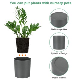 M METERXITY 2-Pack Plastic Plant Pots, 7 Inch Plastic Planters Round Flower Planter Containers Flower Pots for Indoor/Outdoor/Garden, Plant Holder [Gray]