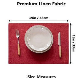 Demetex Christmas Placemats Set of 6 Linen Wipeable New Year Place Mats Heat Resistant Cloth Placemats for Dining Table Restaurants Holiday, 13 x 19 inches, Wine Red