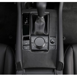 Kadore Interior Gear Shift Panel Frame Cover Trim for 2019-2022 2023 Mazda 3 Carbon Fiber Pattern (only for Mazda3)(Not fit Models Without Sliding lid for The Cup Holders)