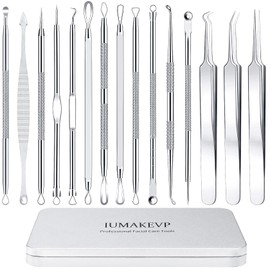 Blackhead Remover Tool Kit, IUMAKEVP 15 PCS Professional Stainless Steel Pimple Popper Comedone Extractor Tools for Removing Pimple, Blackheads, Zit on Face - Acne Removal Kit with Metal Case (Silver)