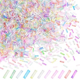 PH PandaHall 1760pcs 11 Colors Glass Twist Bugle Beads, 6x2mm Twisted Tube Beads, Transparent Loose Spacer Beads, Spiral Beads for Bracelet Necklace Jewelry Making Embroidery DIY Craft