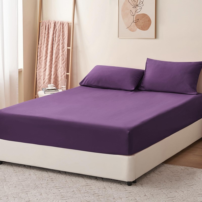 RUIKASI Microfibre Fitted Sheet, Fitted Bed Sheet, Bed Linen, 30