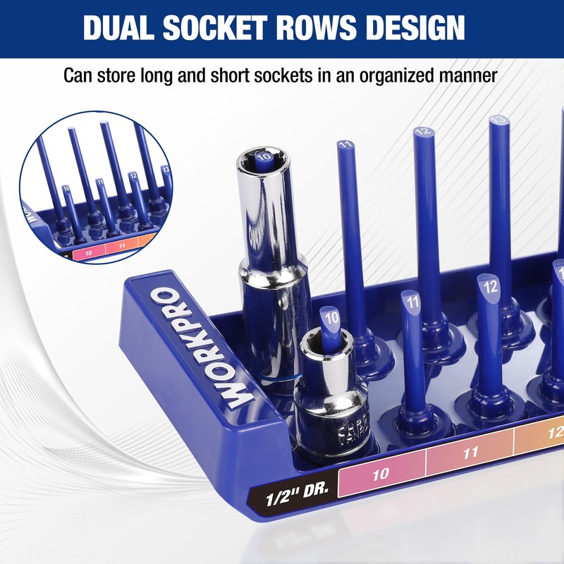 WORKPRO Socket Organizer Set, 8PC Socket Holder, 1/4", 3/8", 1/2"