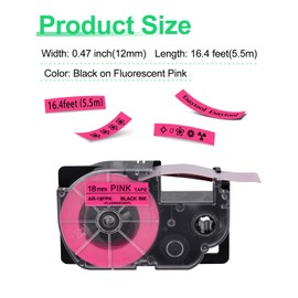 Esaytool 2 X Compatible with Cassette Label Tape XR18FPK XR-18FPK XR-18FPK2S XR18FPK2S Black on Fluorescent Pink 18mm 3/4 inch x 16.4 Feet Replacement for KL-120 KL-430 KL-820 KL-2000 Label Maker