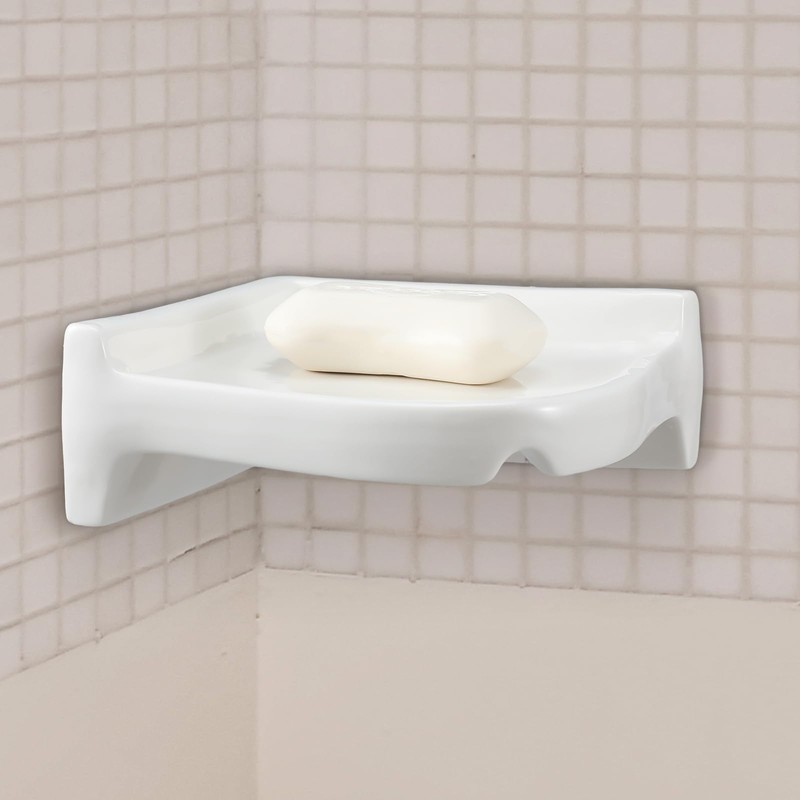 Honeydak Ceramic Corner Soap Dish for Shower Wall Tile White