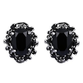 BriLove Victorian Style Stud Earrings for Women Crystal Floral Scroll Cameo Inspired Oval Earrings Black Antique-Silver-Tone