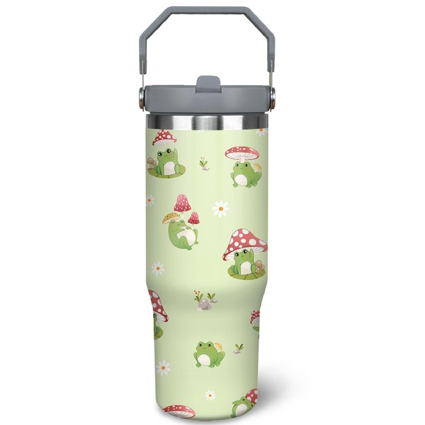 ysnifeiw 30oz Frog Tumbler with Handle and Straw, Stainless Steel