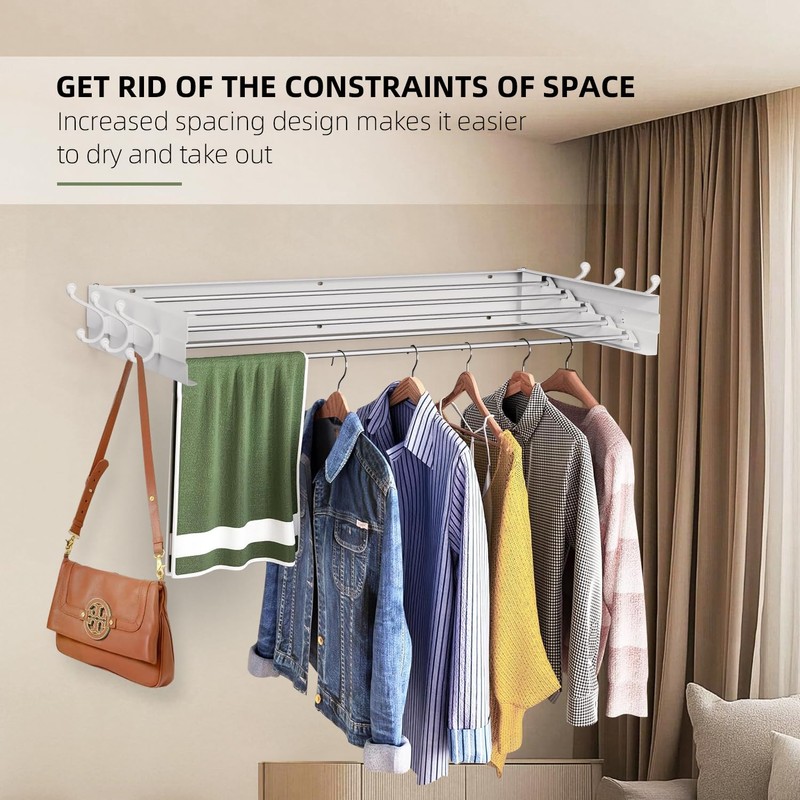 SZJoyBet Laundry Drying Rack, Collapsible Wall Mounted Clothes Drying Rack