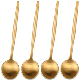 5.1 Inches Satin Gold Coffee&Tea Spoons,Small Demitasse Spoon,Mini Spoons For Stirring,Gold Teaspoons Set Of 4 SS18/10 Solid Round Spoon