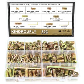 Kindroufly 152 Pieces 1/4"-20, 5/16"-18 Threaded Inserts, Nut Inserts, Wood Inserts, Steel Threaded Inserts Assortment Kit for Wood Furniture Screw