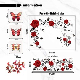 1 Piece of Rose Wall Sticker and 12 Pieces of Decorative Butterfly, Home Decoration, Ele Wall Sticker, Suitable for Living Room, Bedroom, Corridor, Etc.