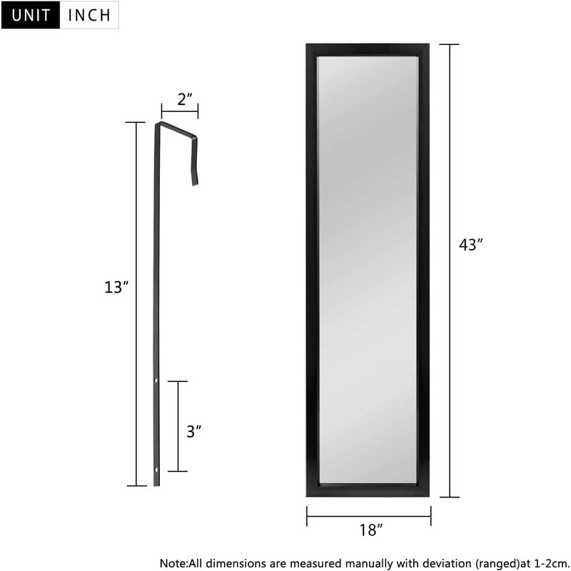MIRUO Over The Door Wall Mirror, 43" x 18", Black,