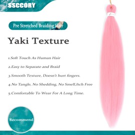 30 Inch Pre Stretched Braiding Hair，6 Packs Soft Yaki Texture EZ Braid for Box Braids Hot Water Setting Synthetic Fiber Hair Extensions（Pink）