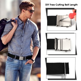 JasGood Canvas Web Belt for Men, Adjustable Fabric Military Belt with Metal Buckle, 3.8 cm Width, A-black+blue