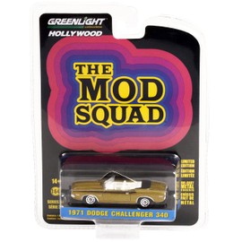 1971 Challenger 340 Convert. Gold Met. w/Black Stripes The Mod Squad TV Series Hollywood Series 1/64 Diecast Model Car by Greenlight 44940 A