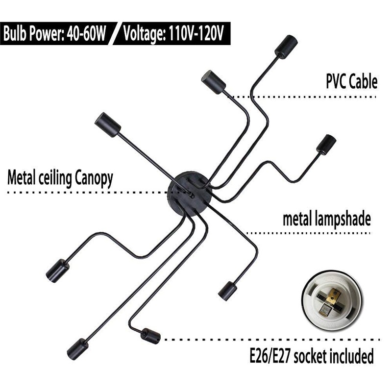 jose2015 Modern Sputnik Light Fixture, Black Dining Room Ceiling Light