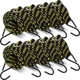 Saintrygo 8 Pcs 80 Inch Adjustable Flat Bungee Cords with Hook Heavy Duty Elasticity Long Bungee Straps 1 Inch Width Latex Straps Anti Rust Metal Buckle Luggage Rope (Yellow Black)