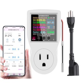 AC WiFi Watt Meter, Plug-in US Socket Power Meter, Electricity bill statistics,temperature control,Backlit Large Color Display, Overload Protection,Voltage AMP Tester, Electrical Energy Monitor Timer