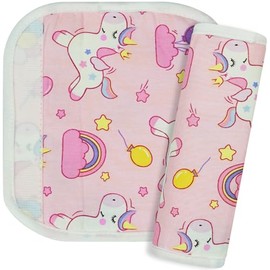 2 fundas para el cuello del asiento de coche de bebé para niños, cojín de cinturón de seguridad para niños, diseño de dibujos animados, cómodo y suave, funda para cinturón de seguridad de coche, soporte para el cuello de viaje (unicornio rosa)