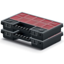 PECZEKO Assortment Box with Removable Red Compartments Ideal for Small Parts, Tools and Organisation, Plastic (Set of 2) 30 cm