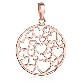 MATERIA by Matthias Wagner Round Heart Pendant Silver 925 Rose Gold Plated with Chain, Sterling Silver