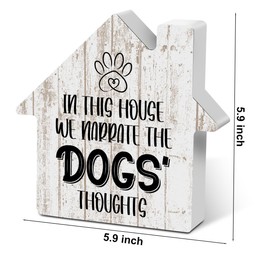 Funny Dog Lover Wooden Box Sign Decor, Dog Mom Gifts for Women Men Friend Coworker The Dog's Thoughts for Home Bedroom Office Desk Decor Rustic Farmhouse Square Decorative Signage for Shelf